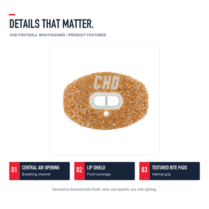 CHD Diamond Gold on White Football Mouthguard — angled structure details