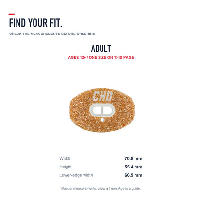 CHD Diamond Gold on White Football Mouthguard — size and fit guide