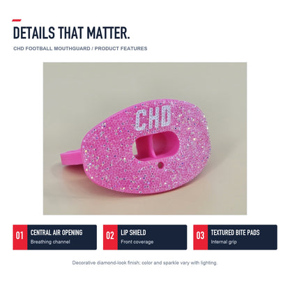CHD Diamond Pink on Pink Football Mouthguard — angled structure details
