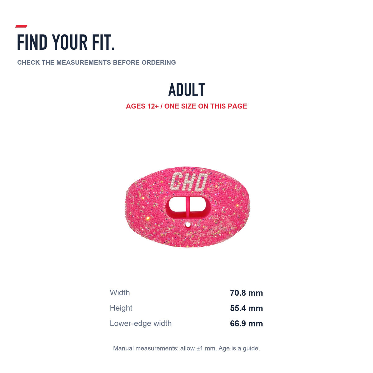 CHD Diamond Pink on Pink Football Mouthguard — size and fit guide