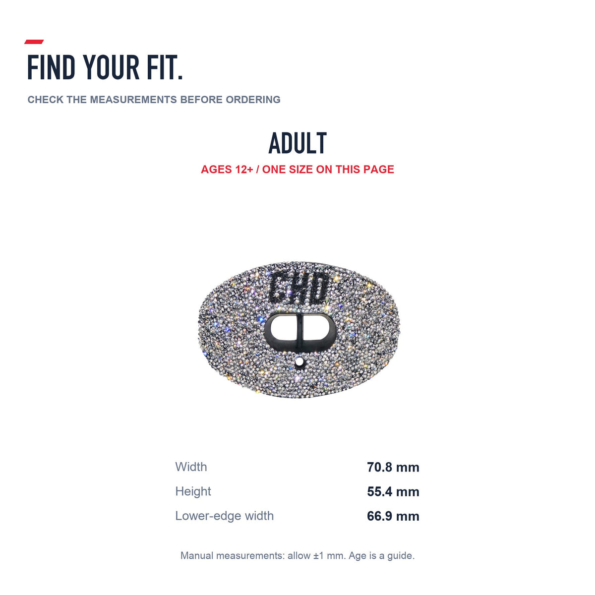 CHD Diamond Silver on Black Football Mouthguard — size and fit guide