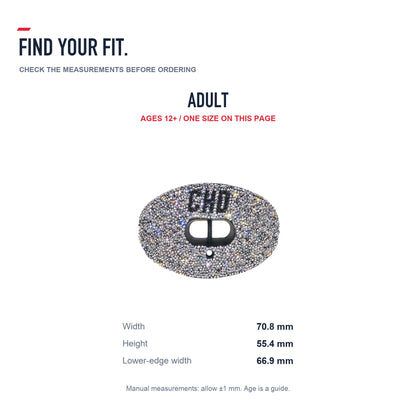 CHD Diamond Silver on Black Football Mouthguard — size and fit guide