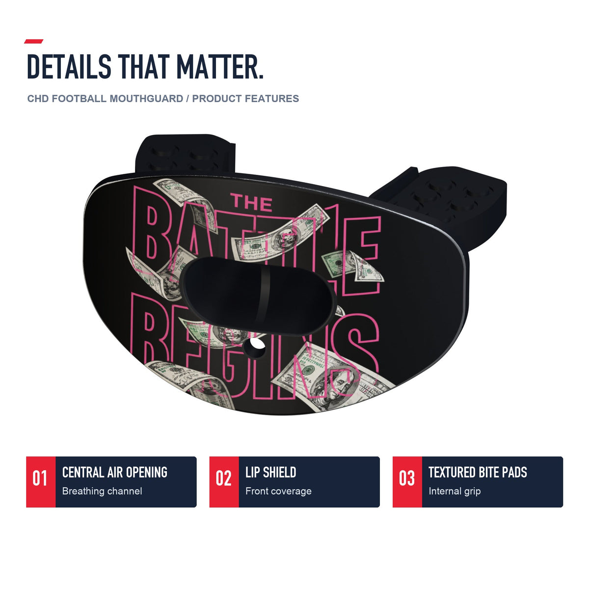 CHD Dollar Street - Black Design Football Mouthguard — angled structure details