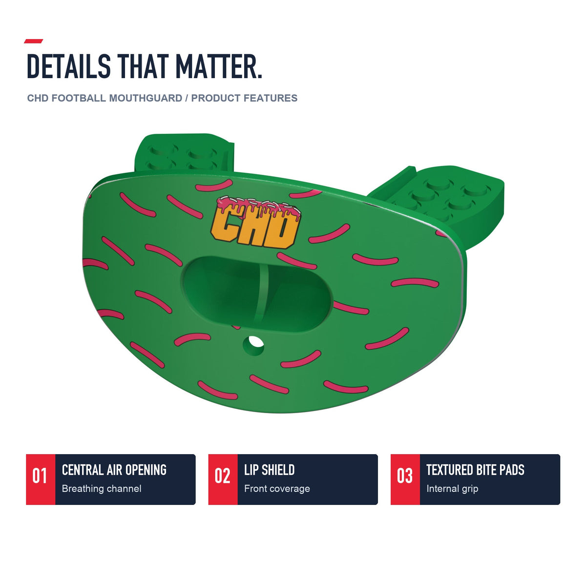 CHD Donut - Green Design Football Mouthguard — angled structure details