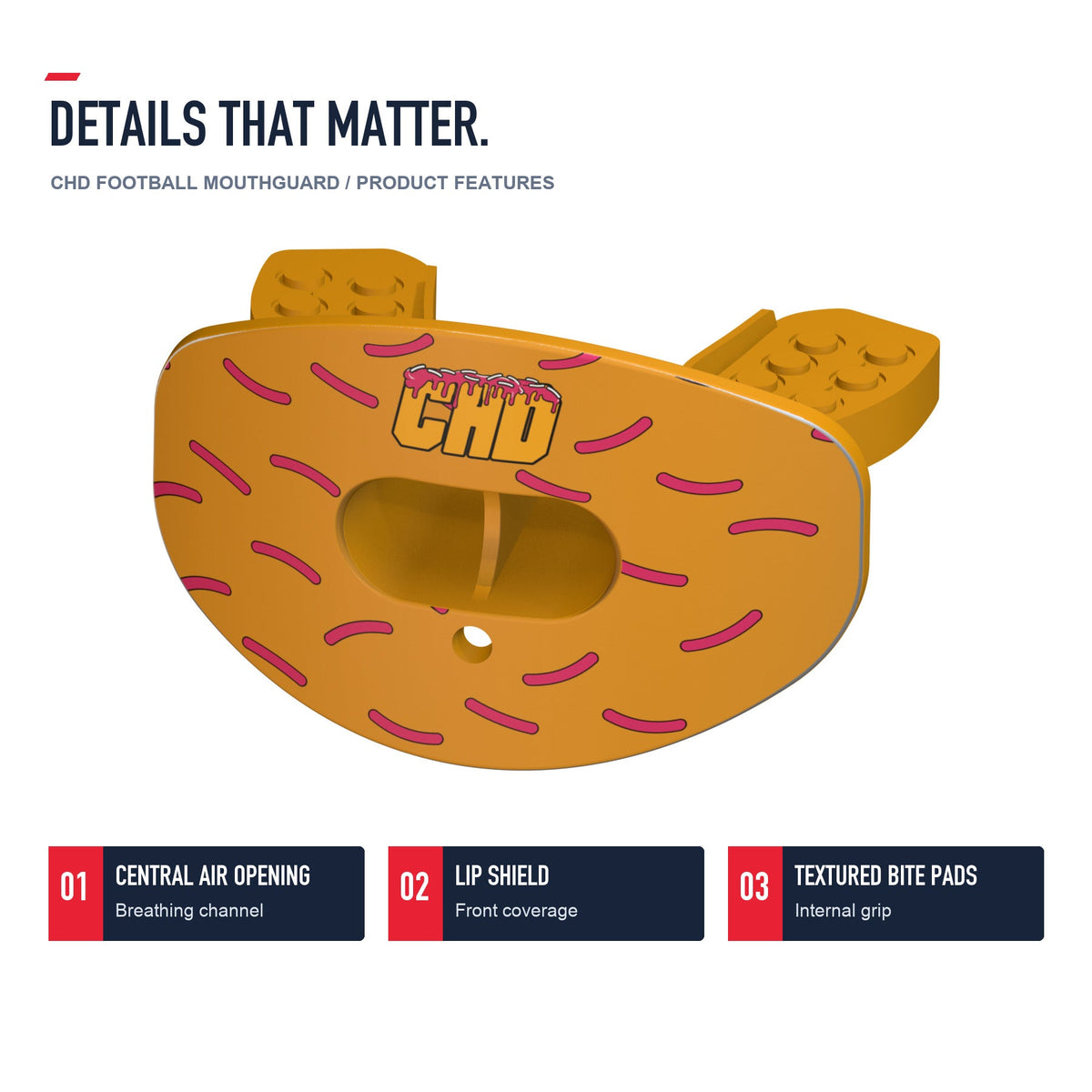 CHD Donut - Orange Design Football Mouthguard — angled structure details