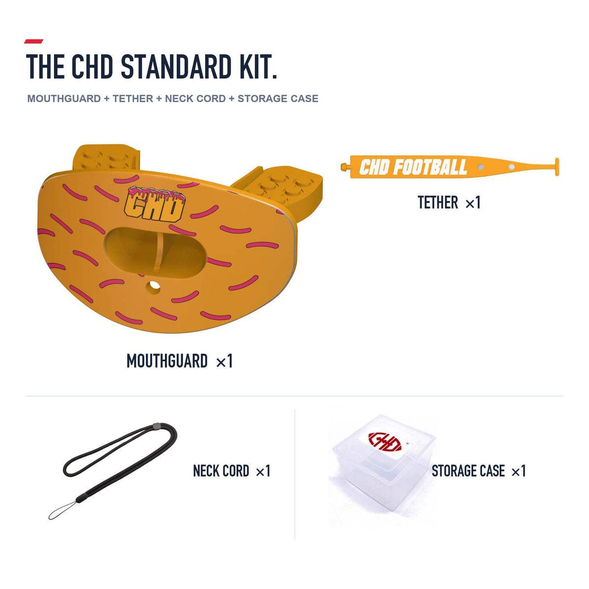 CHD Donut - Orange Design Football Mouthguard — standard kit with matching tether
