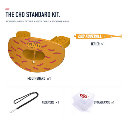 CHD Donut - Orange Design Football Mouthguard — standard kit with matching tether