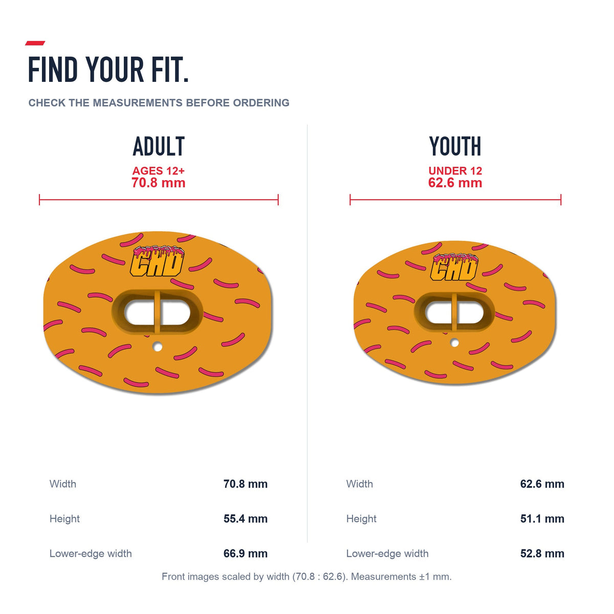 CHD Donut - Orange Design Football Mouthguard — size and fit guide