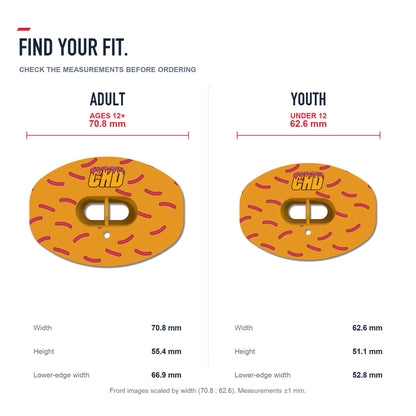 CHD Donut - Orange Design Football Mouthguard — size and fit guide