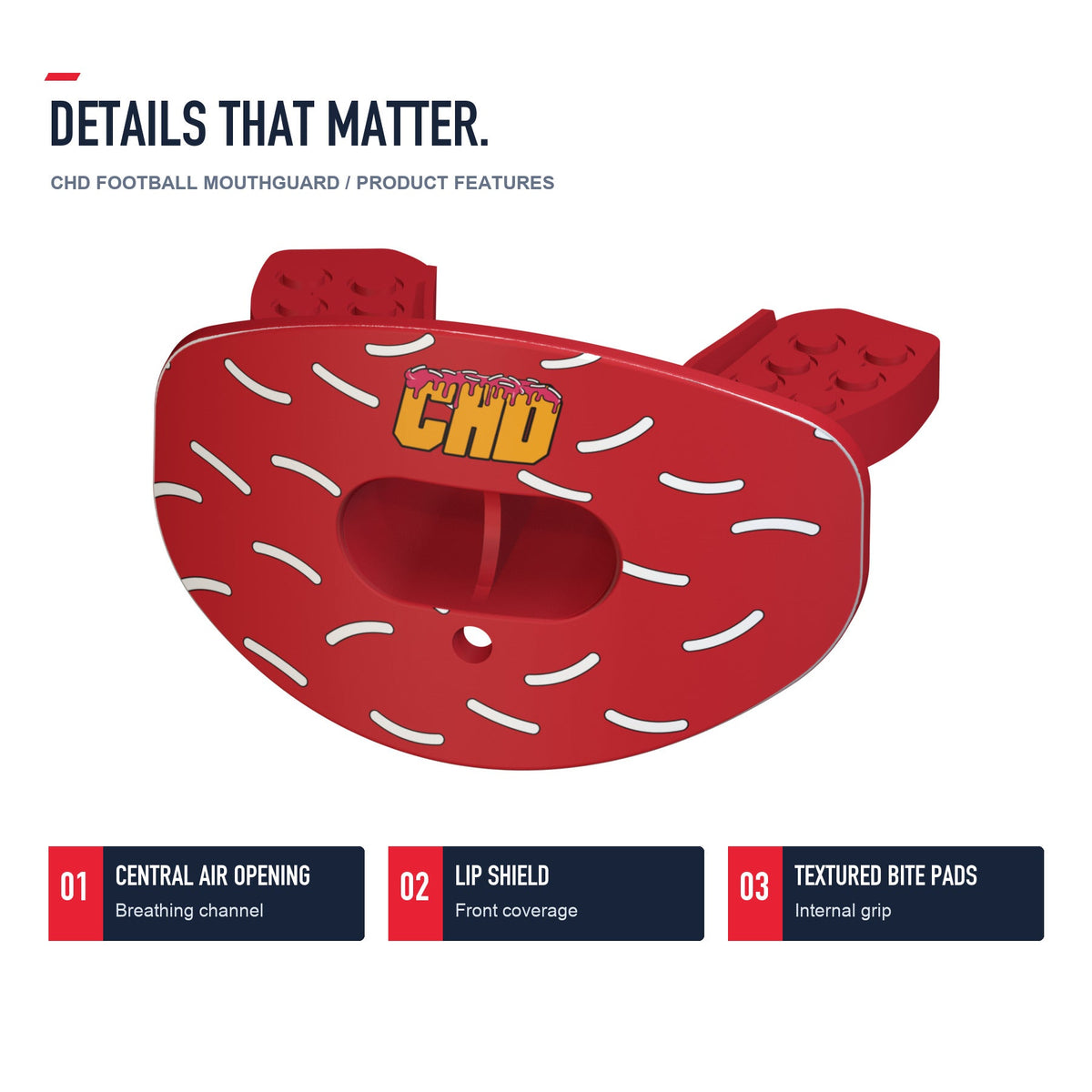 CHD Donut - Red Design Football Mouthguard — angled structure details