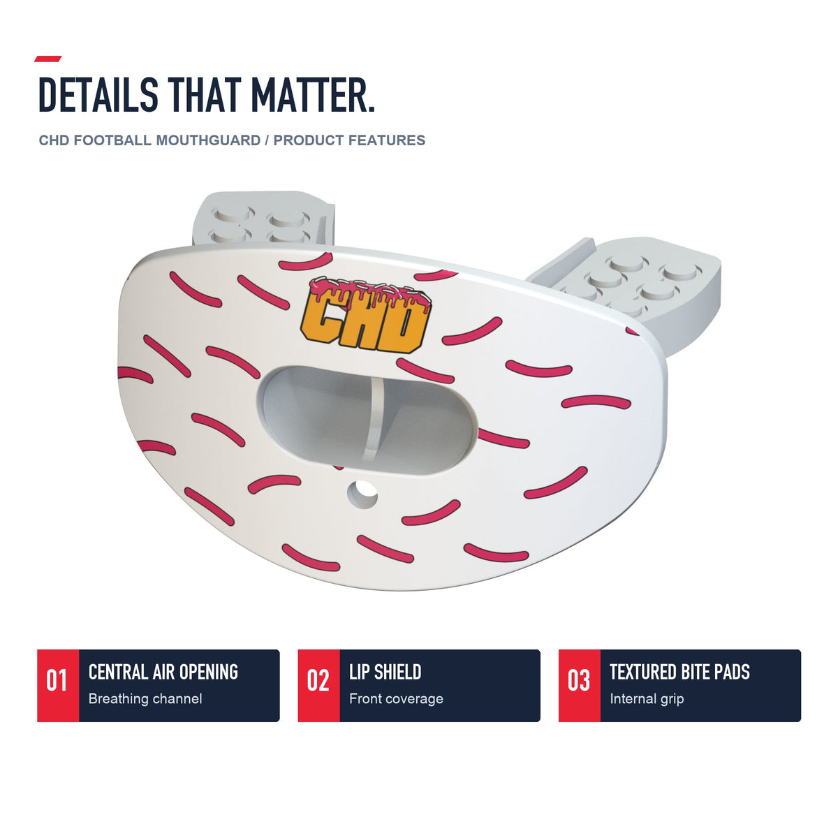 CHD Donut - White Design Football Mouthguard — angled structure details