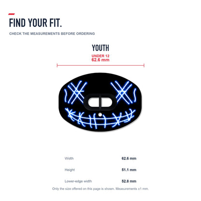 CHD Funny Face - Blue Design Football Mouthguard — size and fit guide