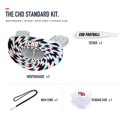 CHD Houndstooth - White Design Football Mouthguard — standard kit with matching tether