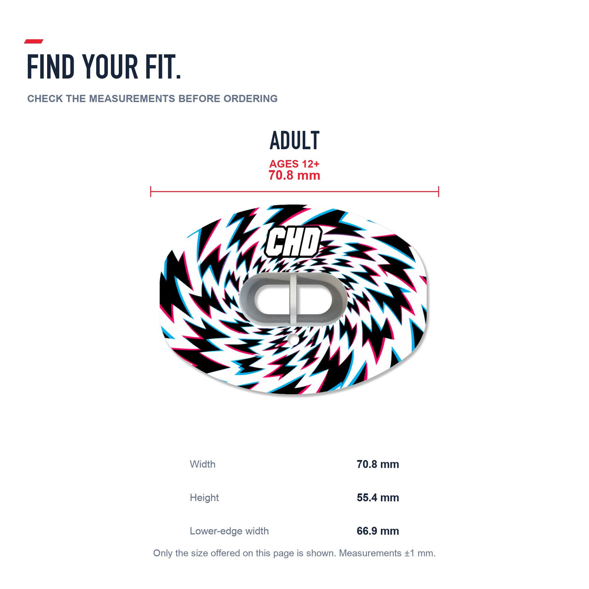 CHD Houndstooth - White Design Football Mouthguard — size and fit guide