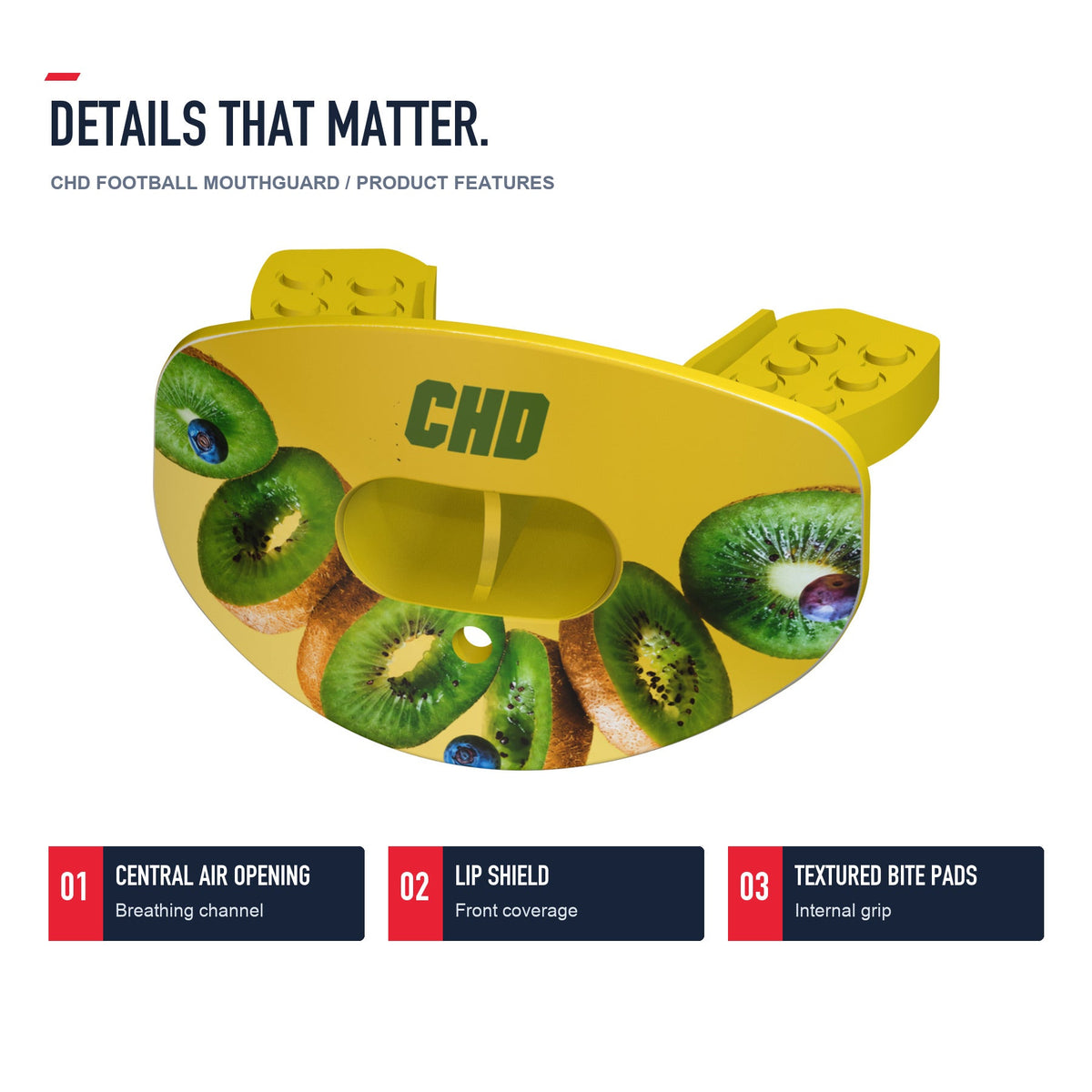 CHD Kiwi Party Design Football Mouthguard — angled structure details