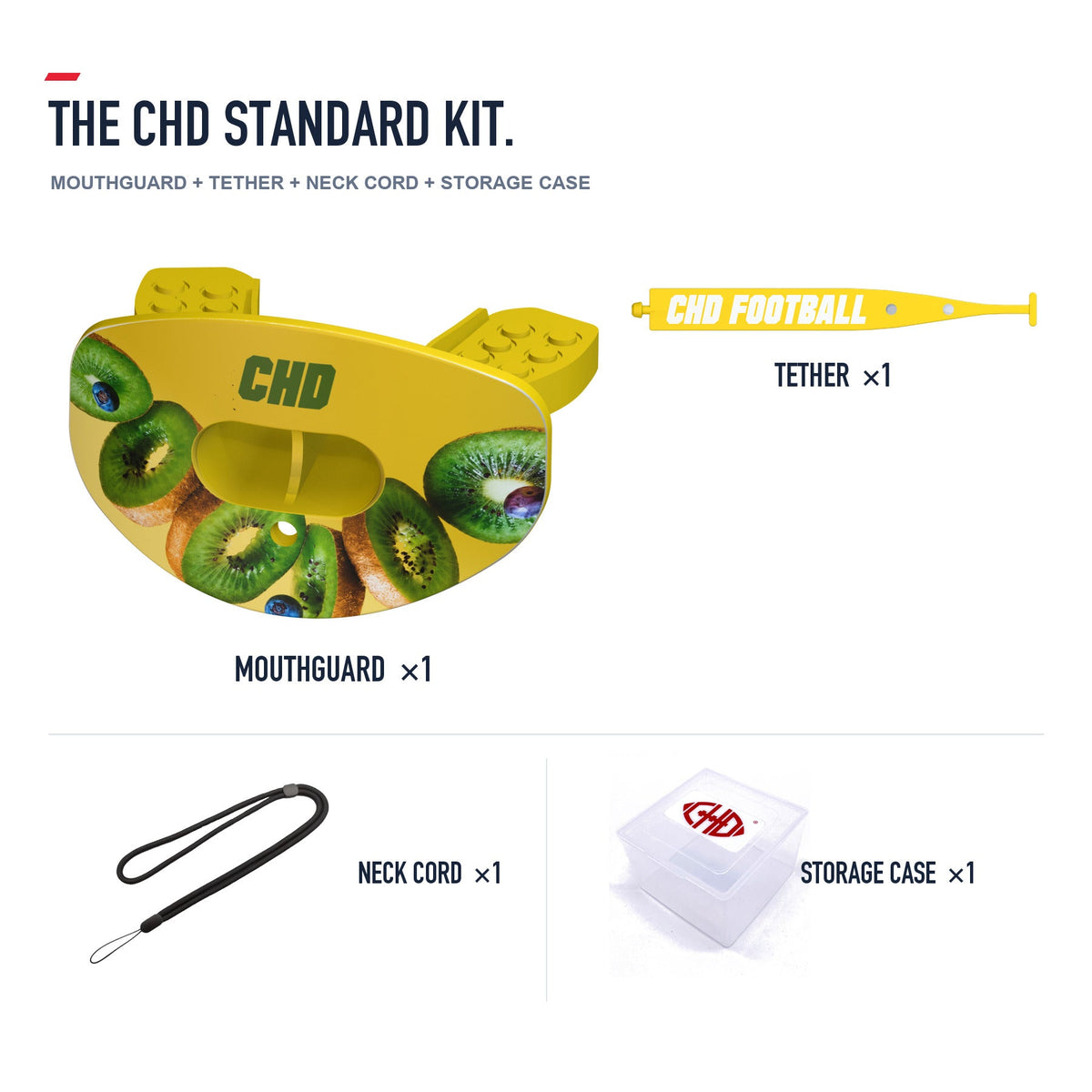 CHD Kiwi Party Design Football Mouthguard — standard kit with matching tether