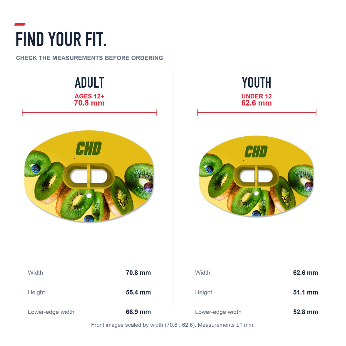 CHD Kiwi Party Design Football Mouthguard — size and fit guide