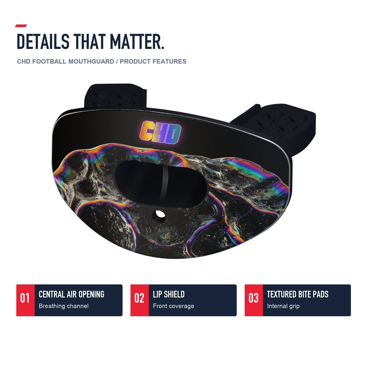 CHD Liquid Metal Design Football Mouthguard — angled structure details