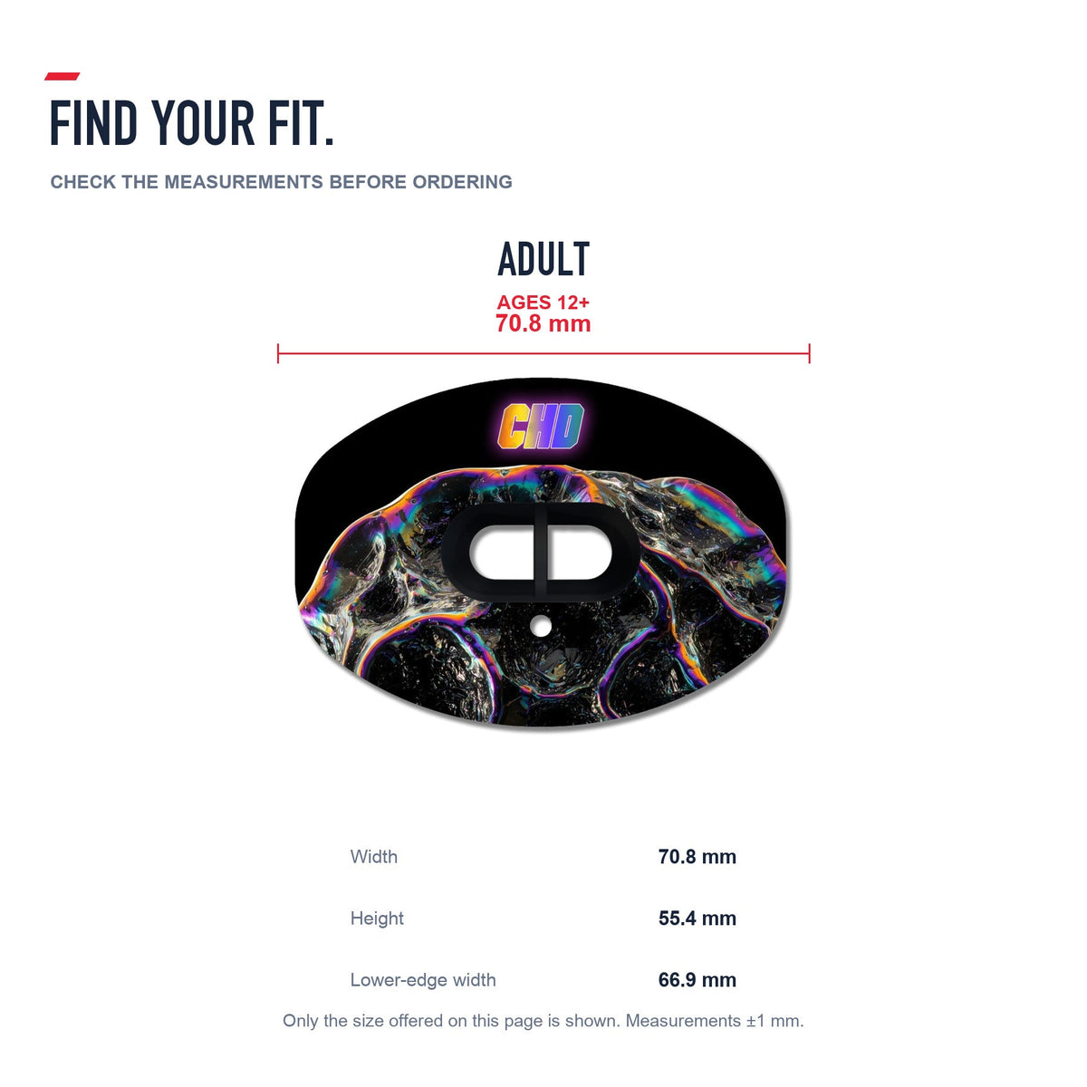 CHD Liquid Metal Design Football Mouthguard — size and fit guide