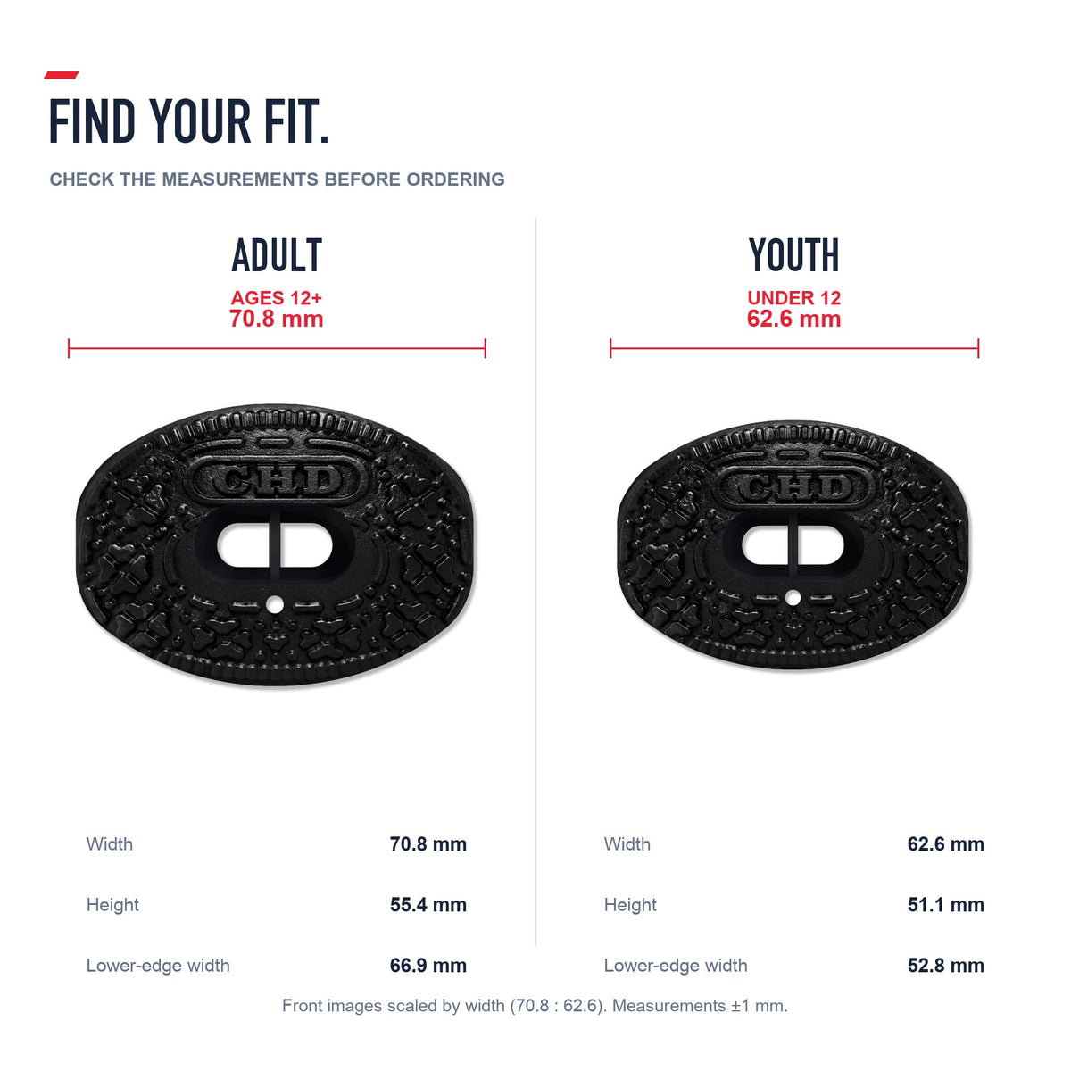 CHD Black Cookie design football mouthguard — Adult and Youth size guide