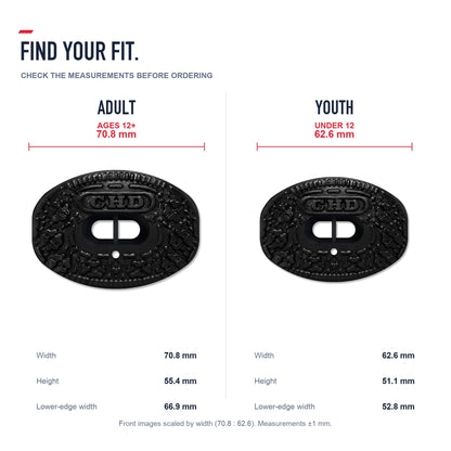 CHD Black Cookie design football mouthguard — Adult and Youth size guide