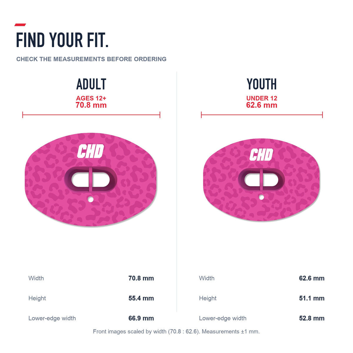 CHD Pink Leopard Design Football Mouthguard — size and fit guide