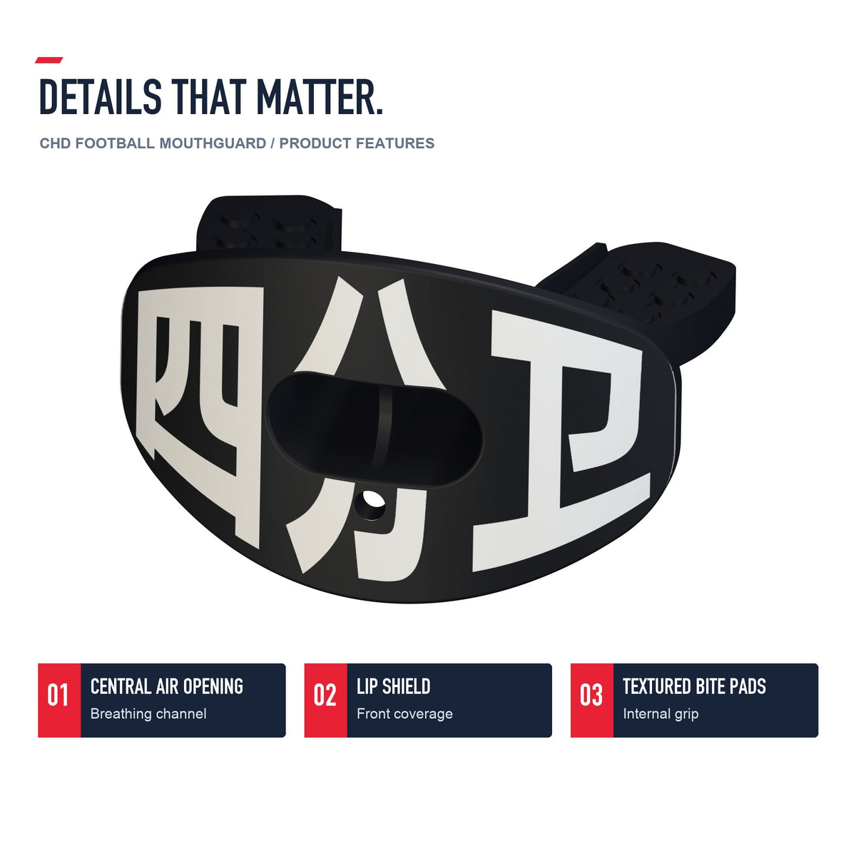 CHD Quarterback - Black Design Football Mouthguard — angled structure details
