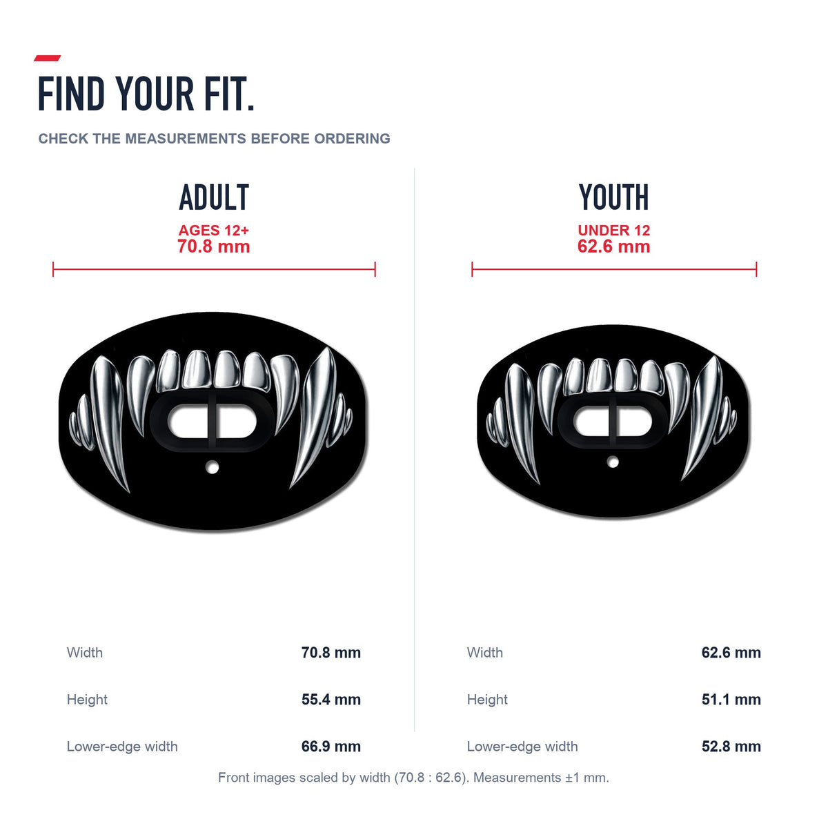 CHD Silver Fangs Design Football Mouthguard — size and fit guide