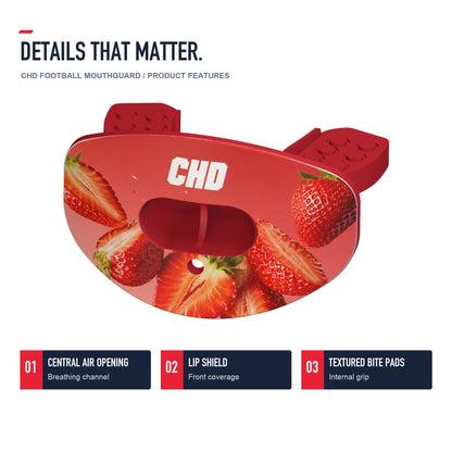CHD Strawberry Party Design Football Mouthguard — angled structure details