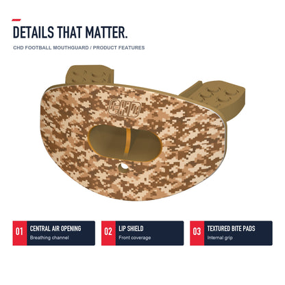 CHD Tactical Camo Design Football Mouthguard — angled structure details