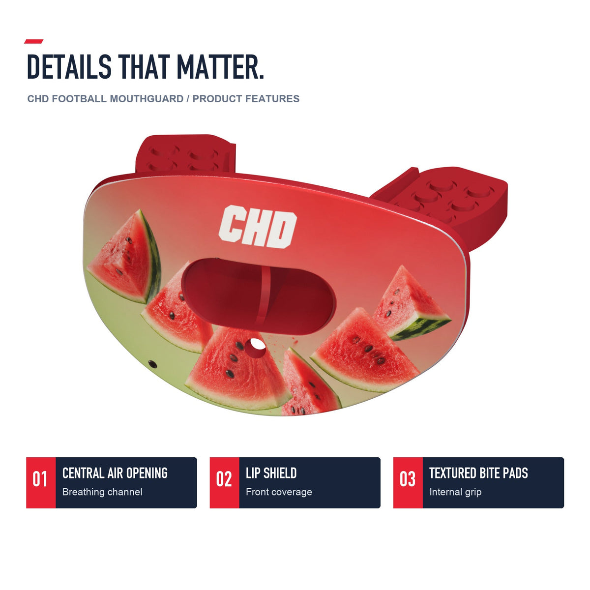 CHD Watermelon Party Design Football Mouthguard — angled structure details