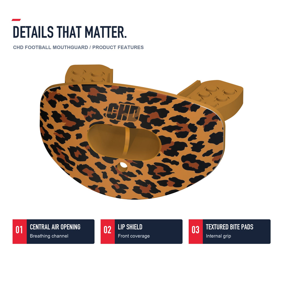 CHD Wild Leopard Design Football Mouthguard — angled structure details