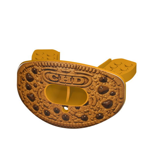 CHD Chocolate Chip Cookie mouthguard — angled view