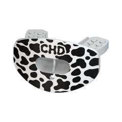 CHD Cow Print mouthguard — angled view