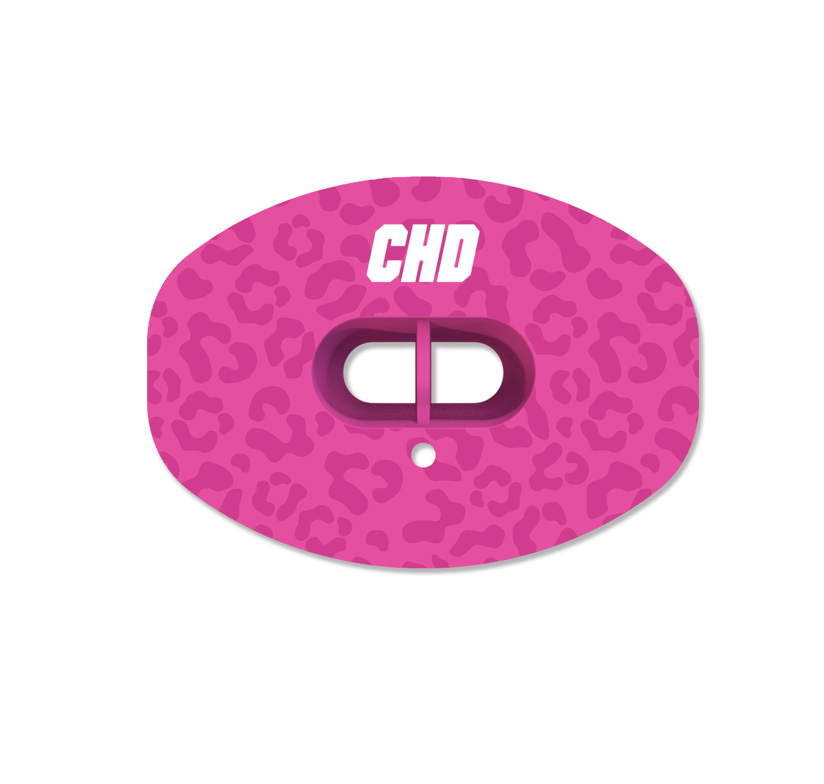 CHD Pink Leopard mouthguard — front view