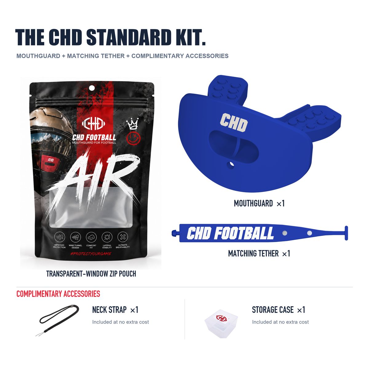CHD AIR 2.0 blue football mouthguard kit detail