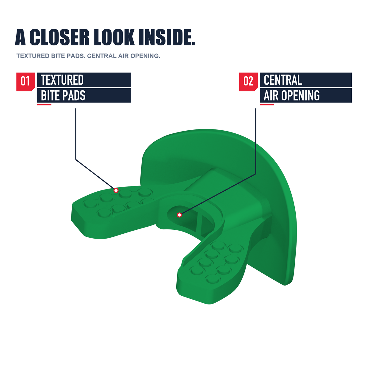 CHD AIR 2.0 green football mouthguard inside detail