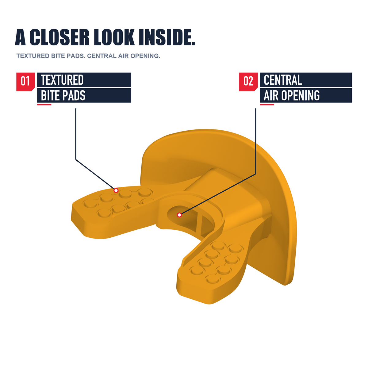 CHD AIR 2.0 orange football mouthguard inside detail