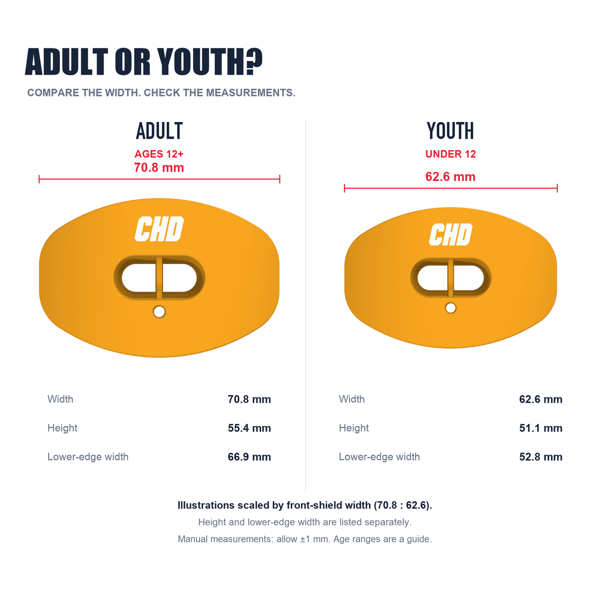CHD AIR 2.0 orange football mouthguard size detail