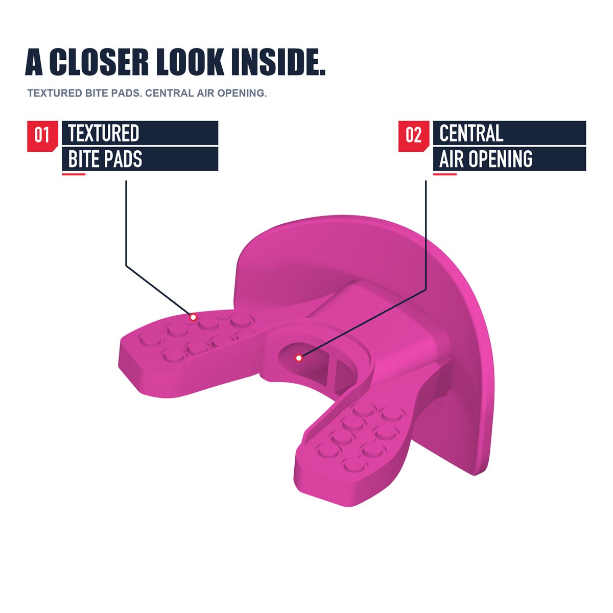CHD AIR 2.0 pink football mouthguard inside detail