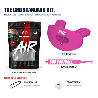 CHD AIR 2.0 pink football mouthguard kit detail