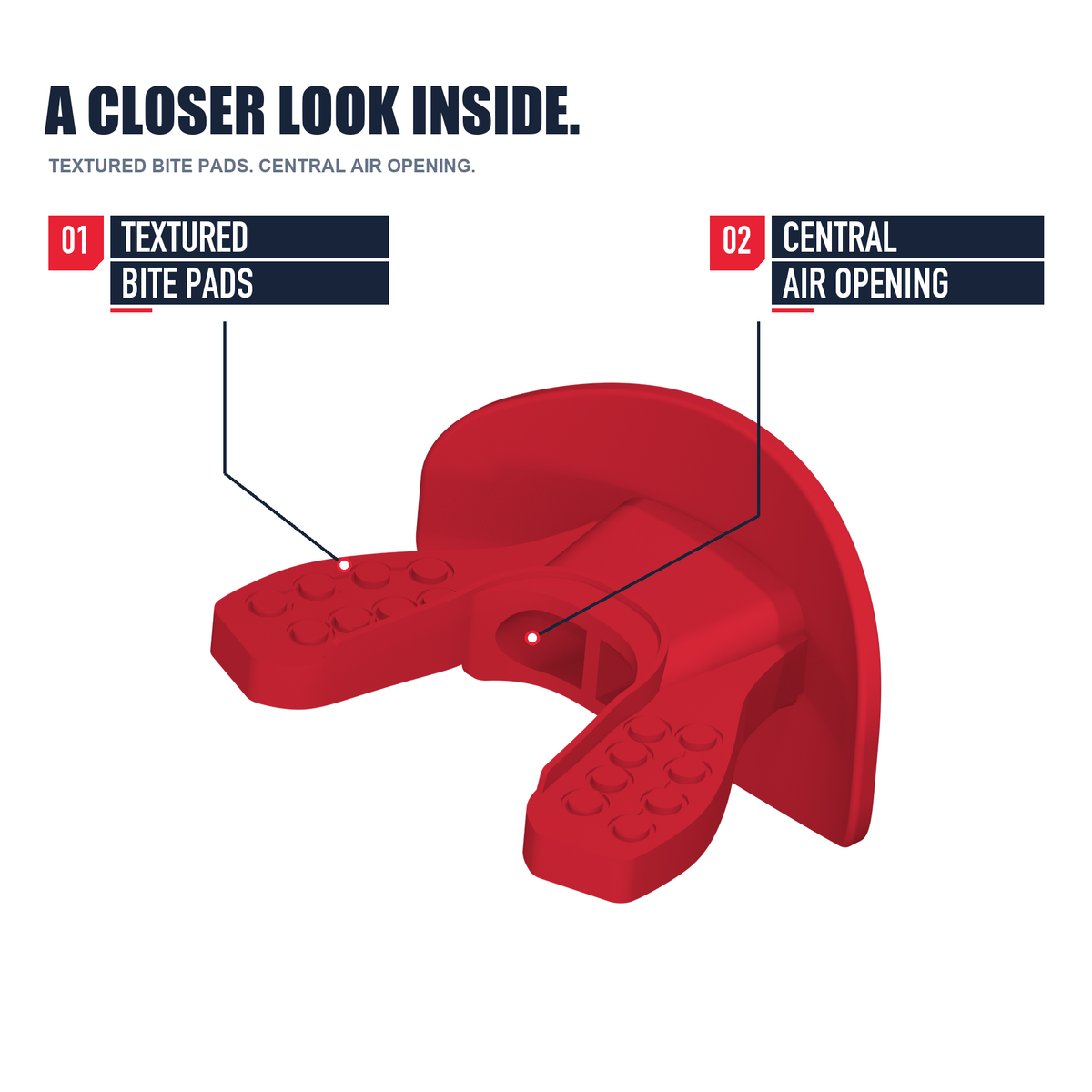 CHD AIR 2.0 red football mouthguard inside detail