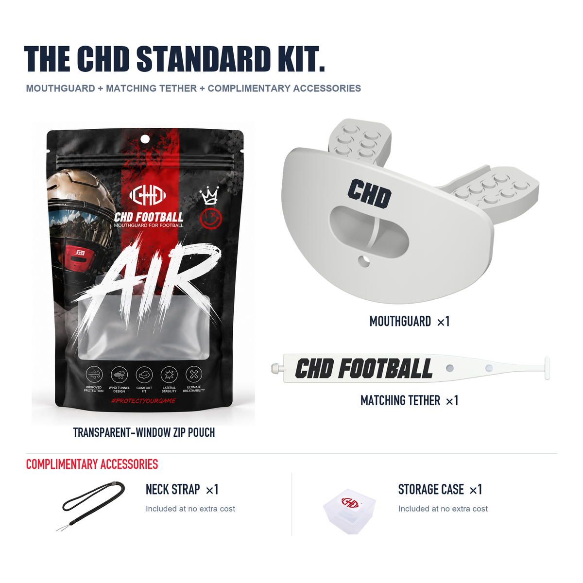 CHD AIR 2.0 white football mouthguard kit detail