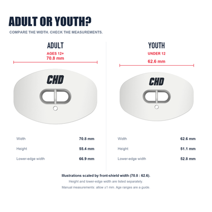 CHD AIR 2.0 white football mouthguard size detail