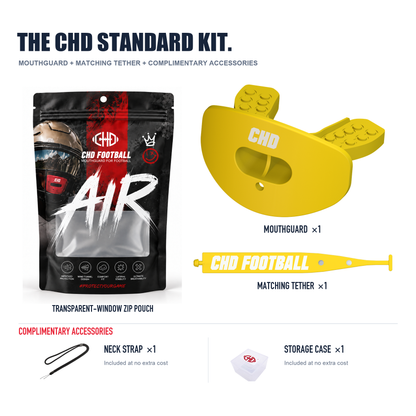 CHD AIR 2.0 Yellow football mouthguard kit detail