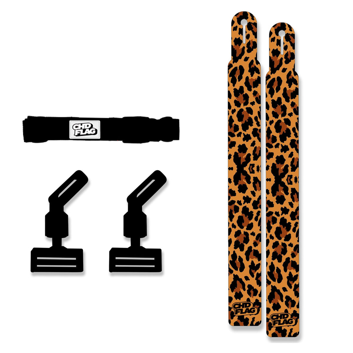 CHD Leopard – Orange-Black Adult design flag belt set on a clean square white background