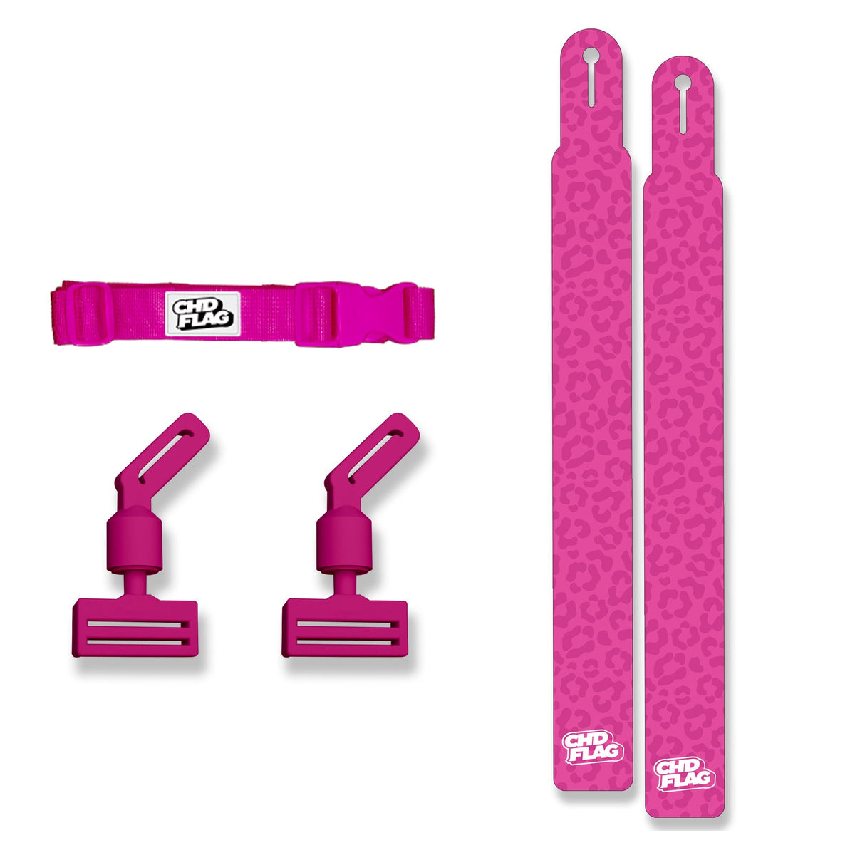 CHD Pink Leopard Adult design flag belt set on a clean square white background