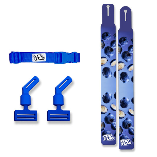 CHD Blueberry Party Adult design flag belt set on a clean square white background