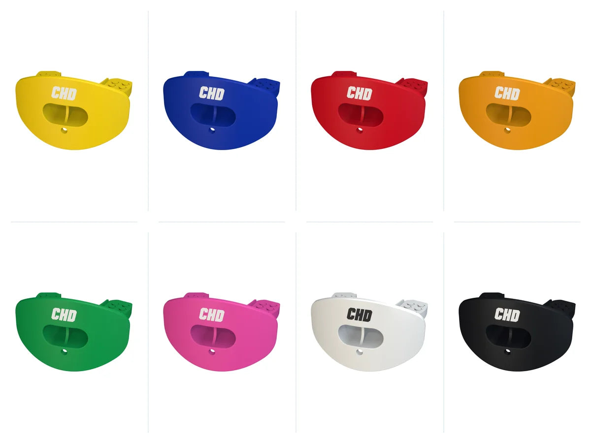 Eight CHD Air 2.0 solid-color mouthguards shown together
